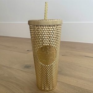 Starbucks Holiday 2022 Gold Metallic Chrome Bling Studded Tumbler Venti 24 fl oz